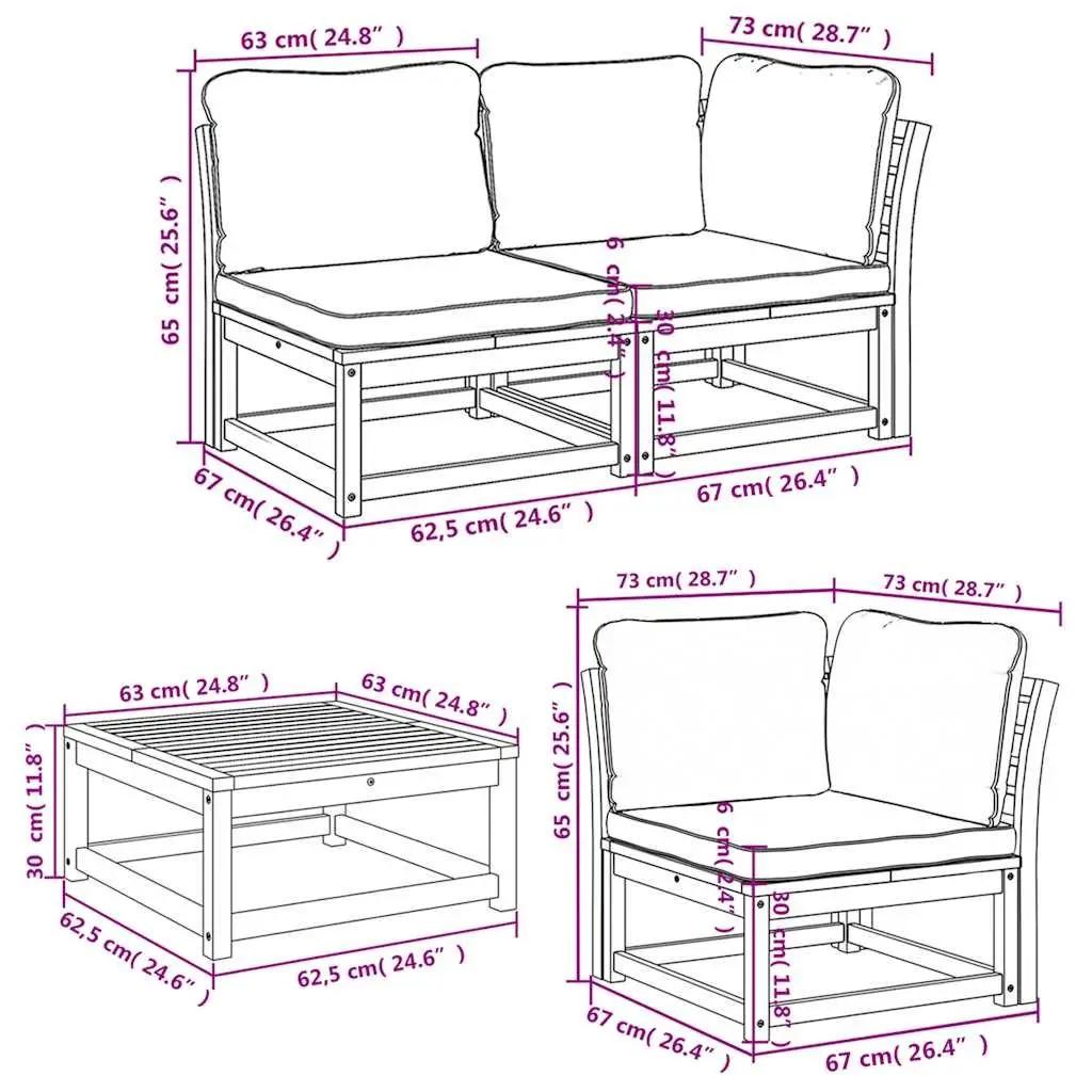 Garden Lounge Set Wooden Acacia 6 Piece Patio Furniture with Cushions