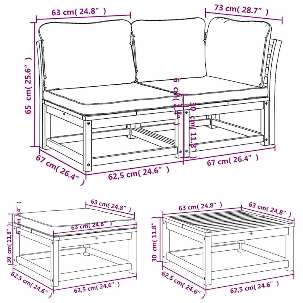 Outdoor Sectional Sofa Set Modular Wooden 8 Piece Garden Lounge with Cushions