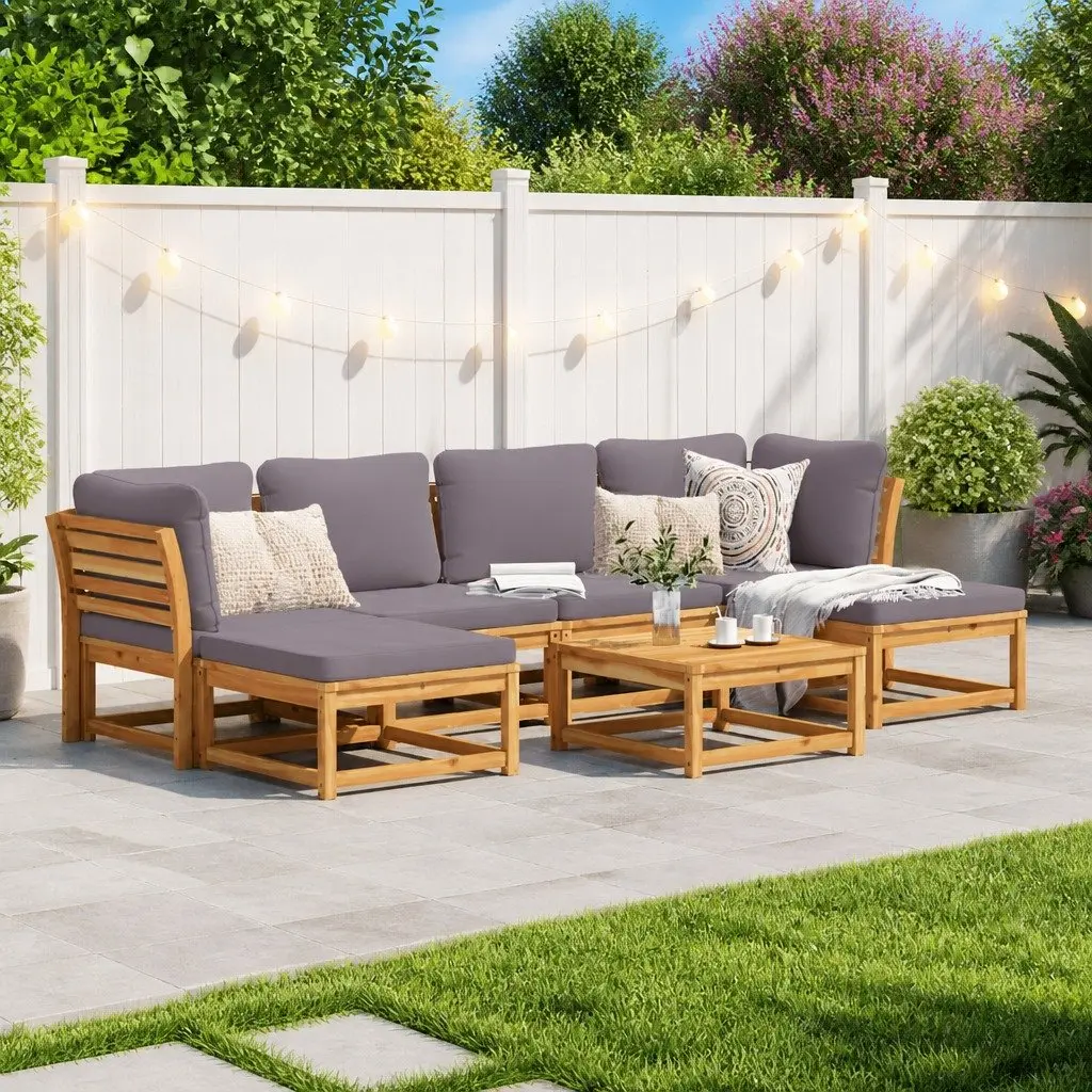 Garden Lounge Set Modular Sectional 7 Piece Solid Acacia Wood with Cushions