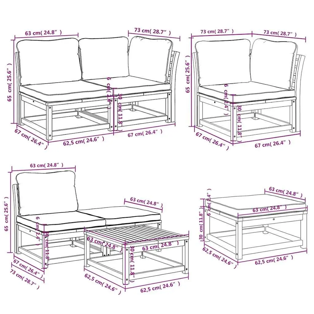 Garden Lounge Set Modular Sectional 7 Piece Solid Acacia Wood with Cushions