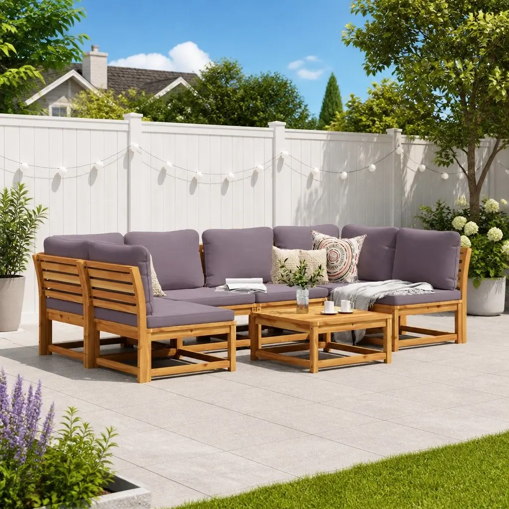 Outdoor Sectional Sofa Lounge Set 7 Piece Garden Furniture with Cushions Brown
