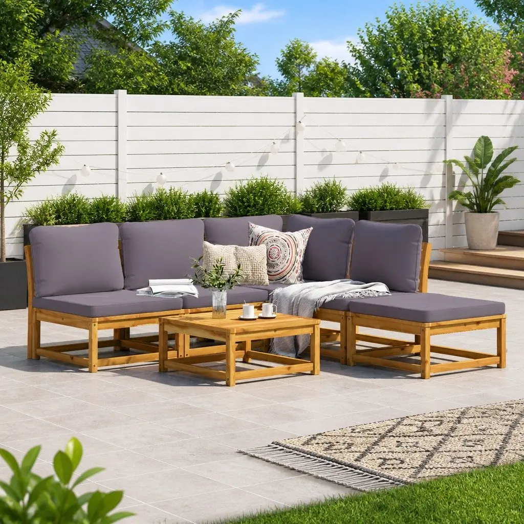 Outdoor Sectional Sofa Set 6 Piece Garden Lounge with Cushions Solid Wood