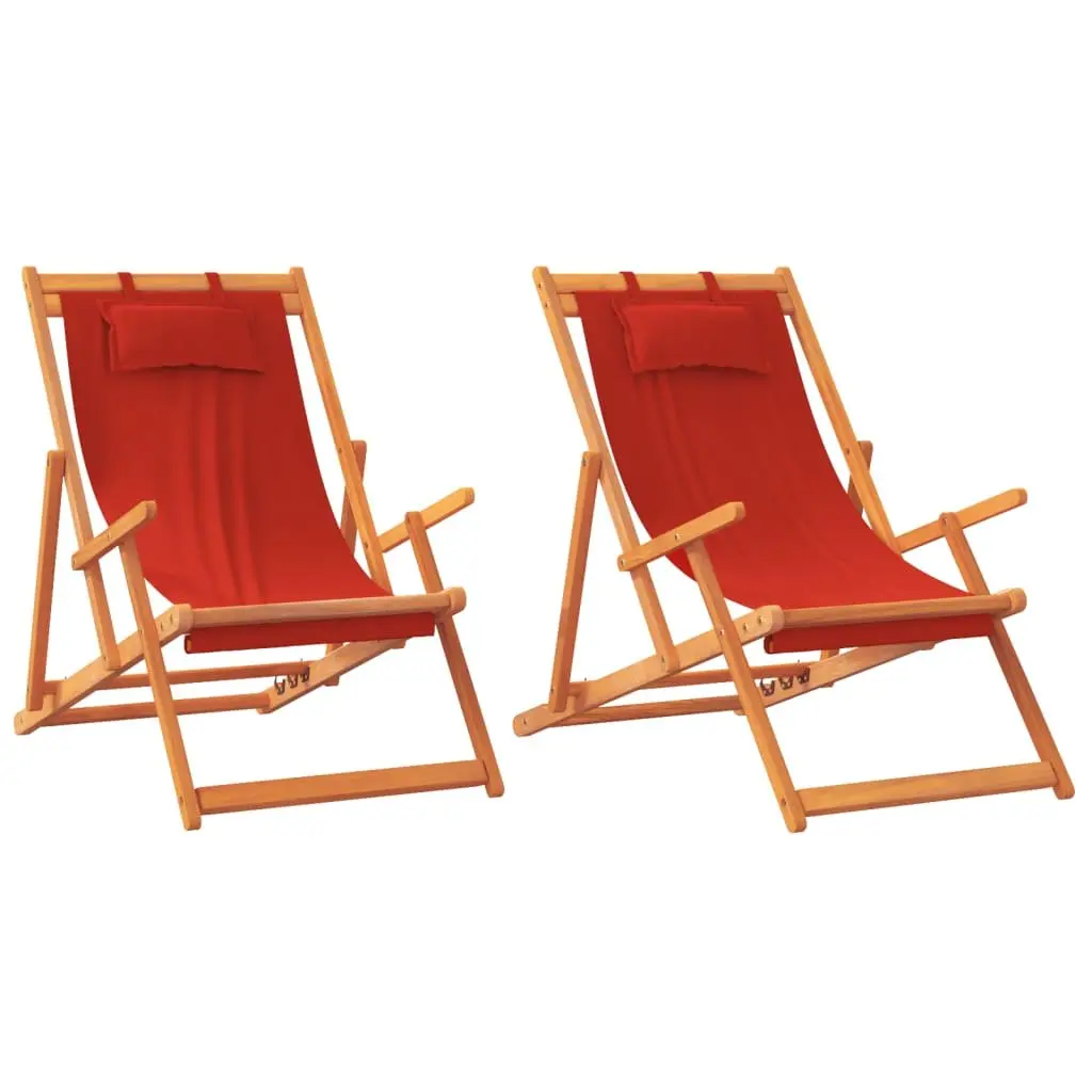 Folding Beach Chair Red Fabric Outdoor Reclining Lounge Camping Garden Seating