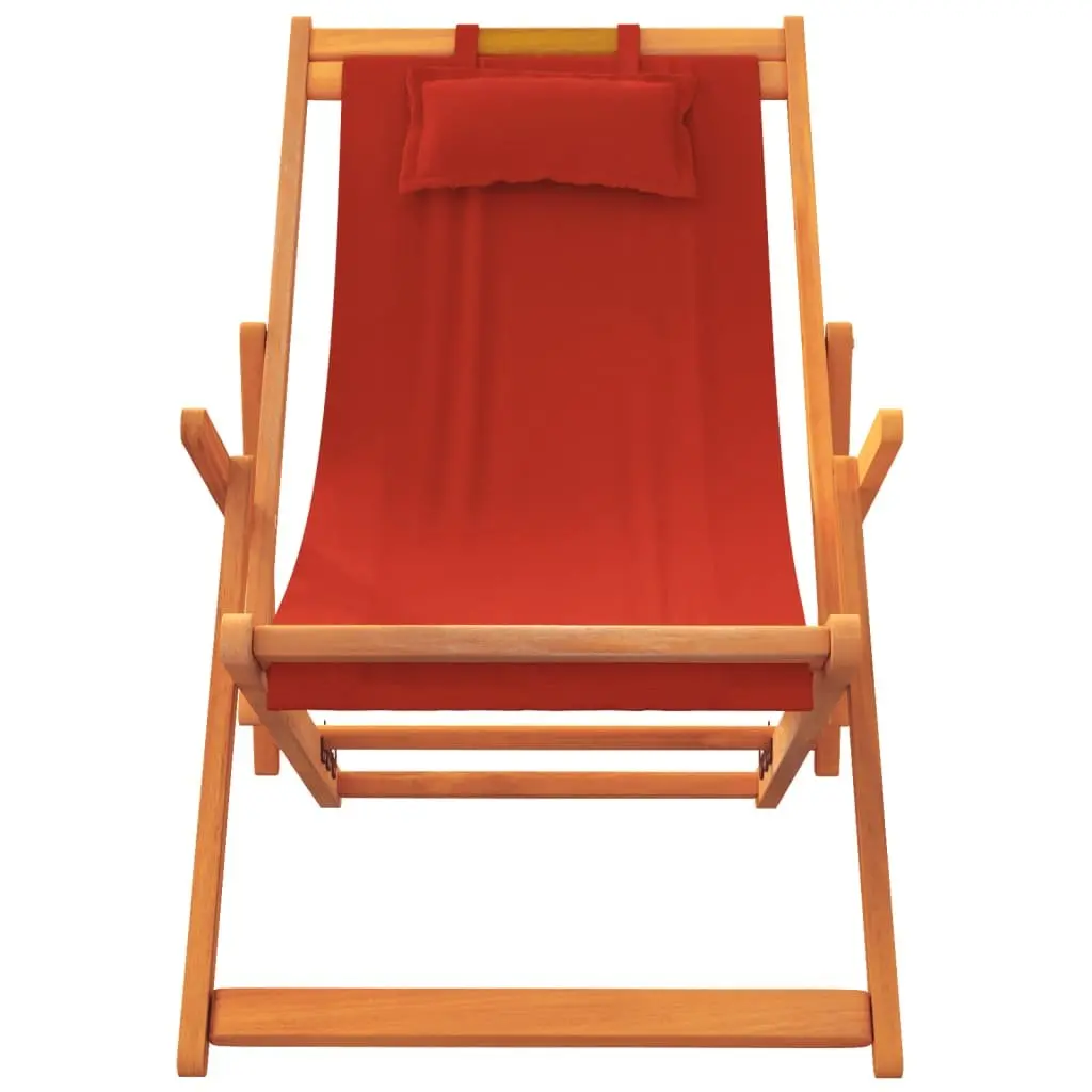 Folding Beach Chair Red Fabric Outdoor Reclining Lounge Camping Garden Seating