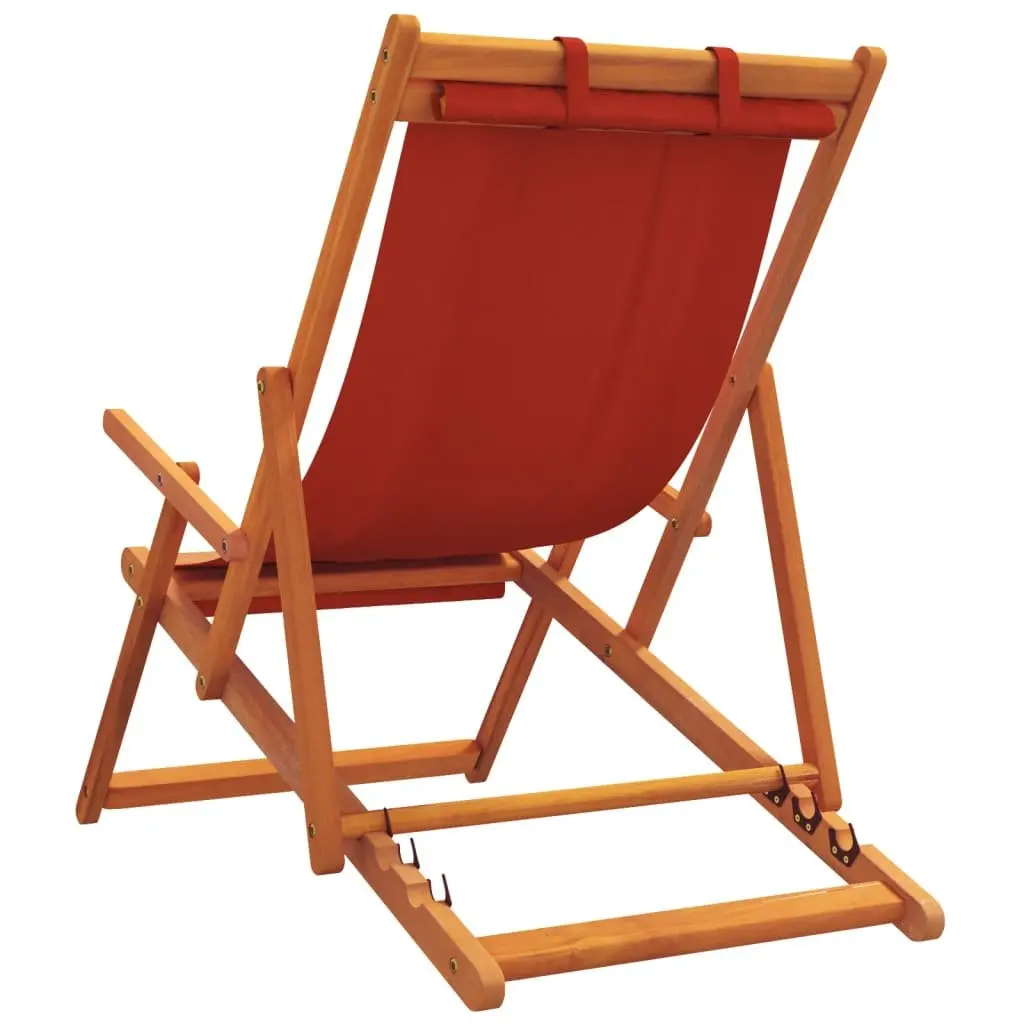 Folding Beach Chair Red Fabric Outdoor Reclining Lounge Camping Garden Seating