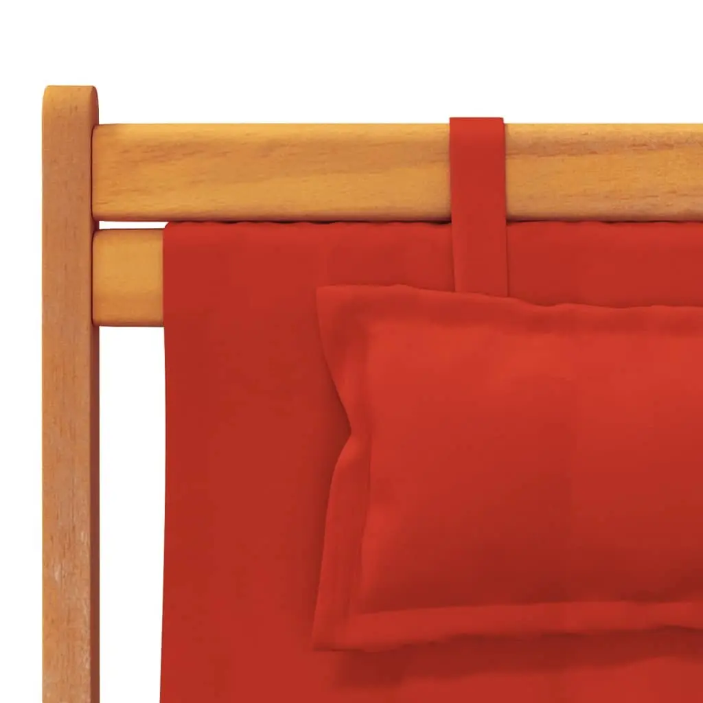Folding Beach Chair Red Fabric Outdoor Reclining Lounge Camping Garden Seating