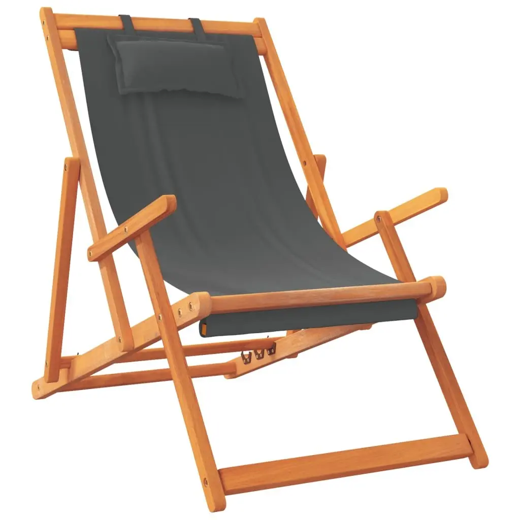 Folding Beach Chairs Adjustable Reclining 2 pcs Grey Outdoor Lounge Camping Garden