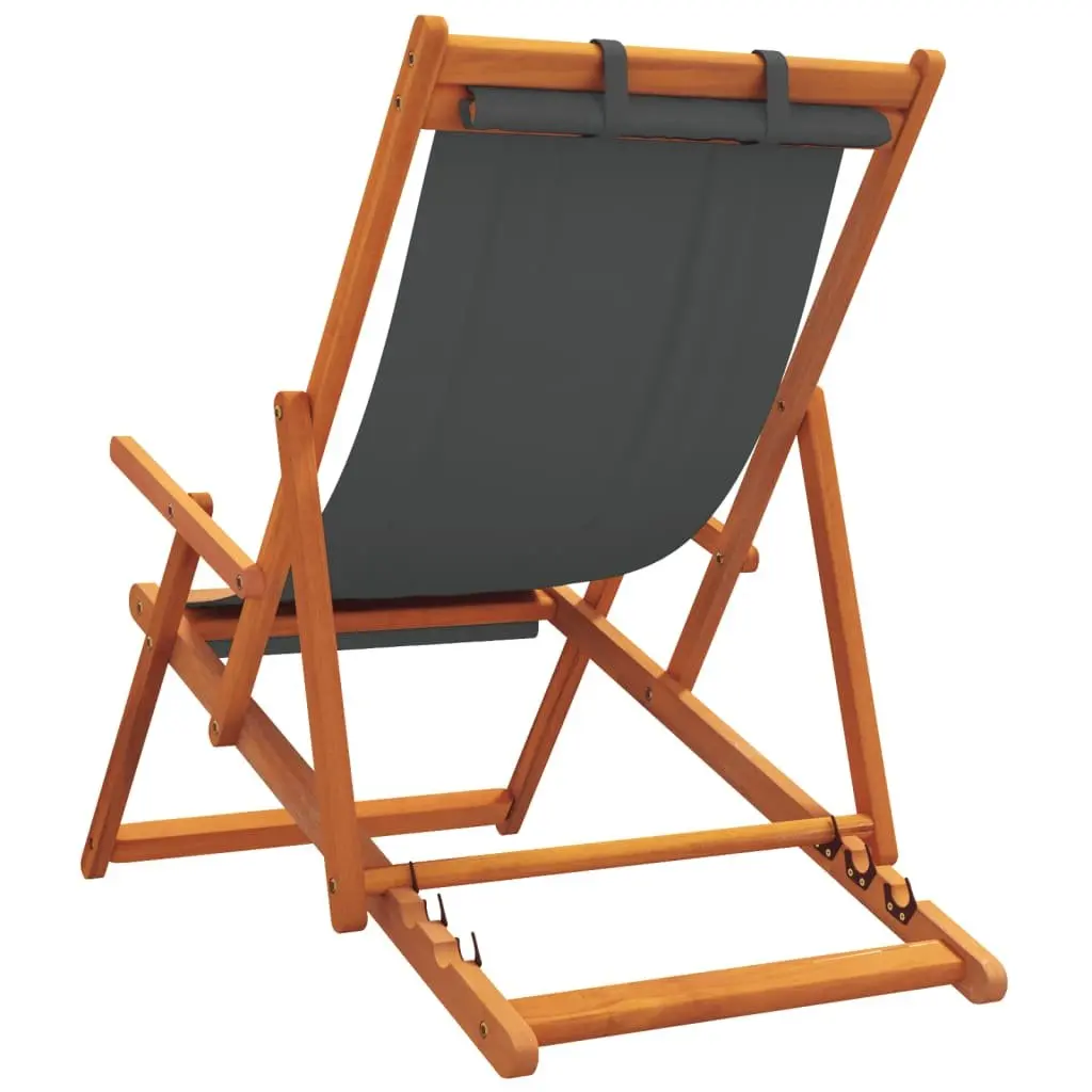 Folding Beach Chairs Adjustable Reclining 2 pcs Grey Outdoor Lounge Camping Garden