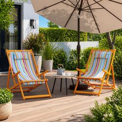 Outdoor Folding Beach Chairs Set of 2 Multicolour Reclining Garden Lounge