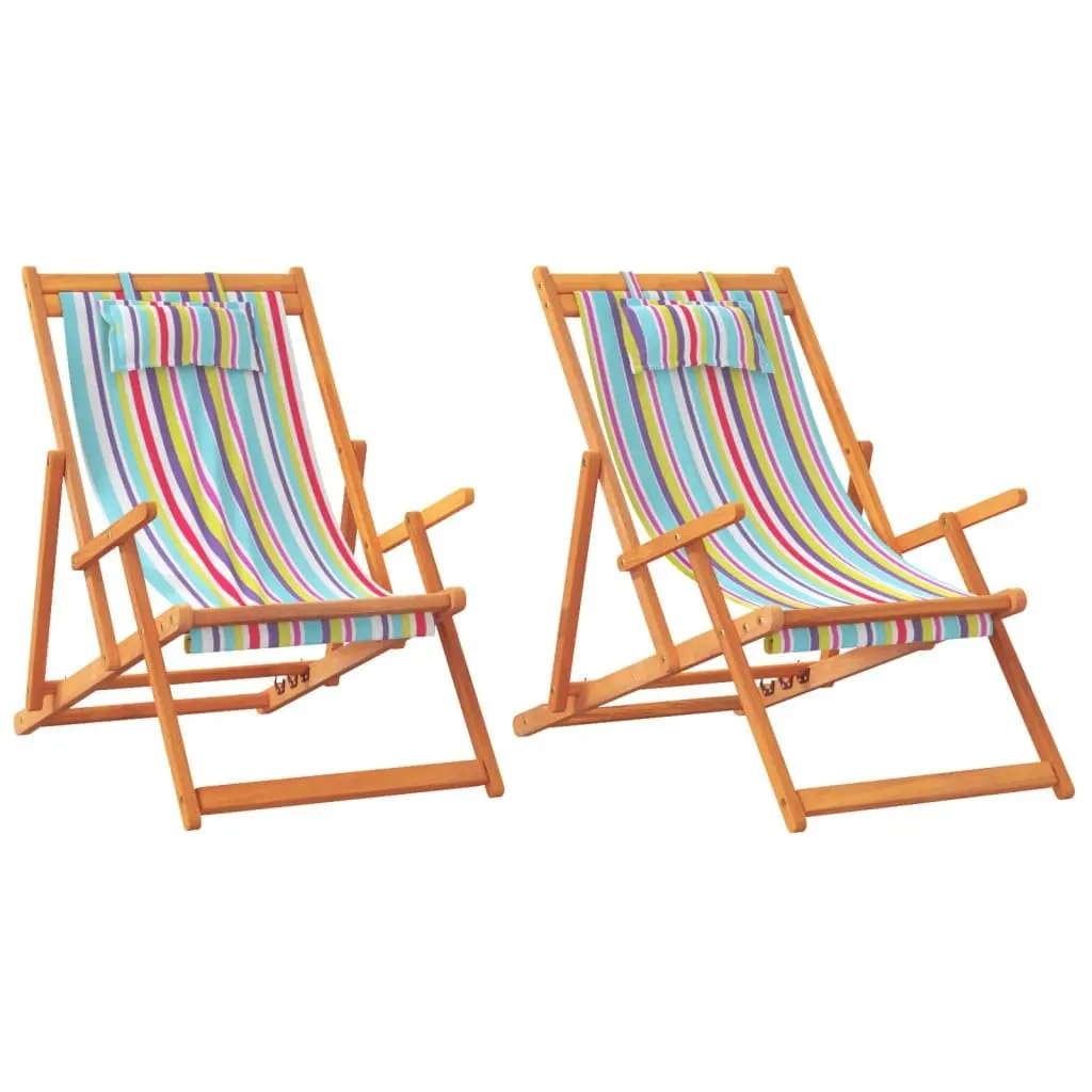 Outdoor Folding Beach Chairs Set of 2 Multicolour Reclining Garden Lounge