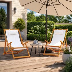 Two Cream Folding Beach Chairs for Ultimate Relaxation