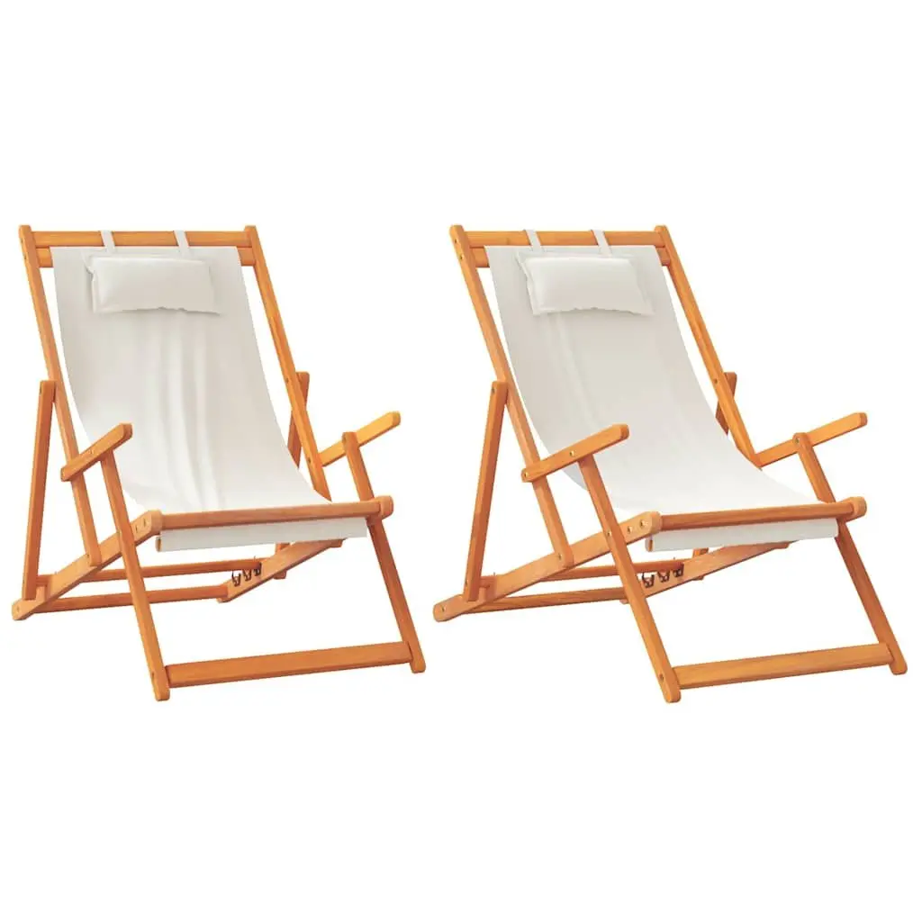 Folding Beach Chairs Cream Outdoor Lounge Reclining 2 Piece