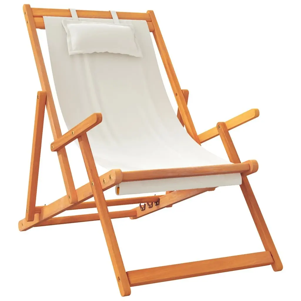 Folding Beach Chairs Cream Outdoor Lounge Reclining 2 Piece