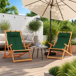 Folding Beach Chairs 2 pcs Green Outdoor Lounge Reclining Garden Camping Seating