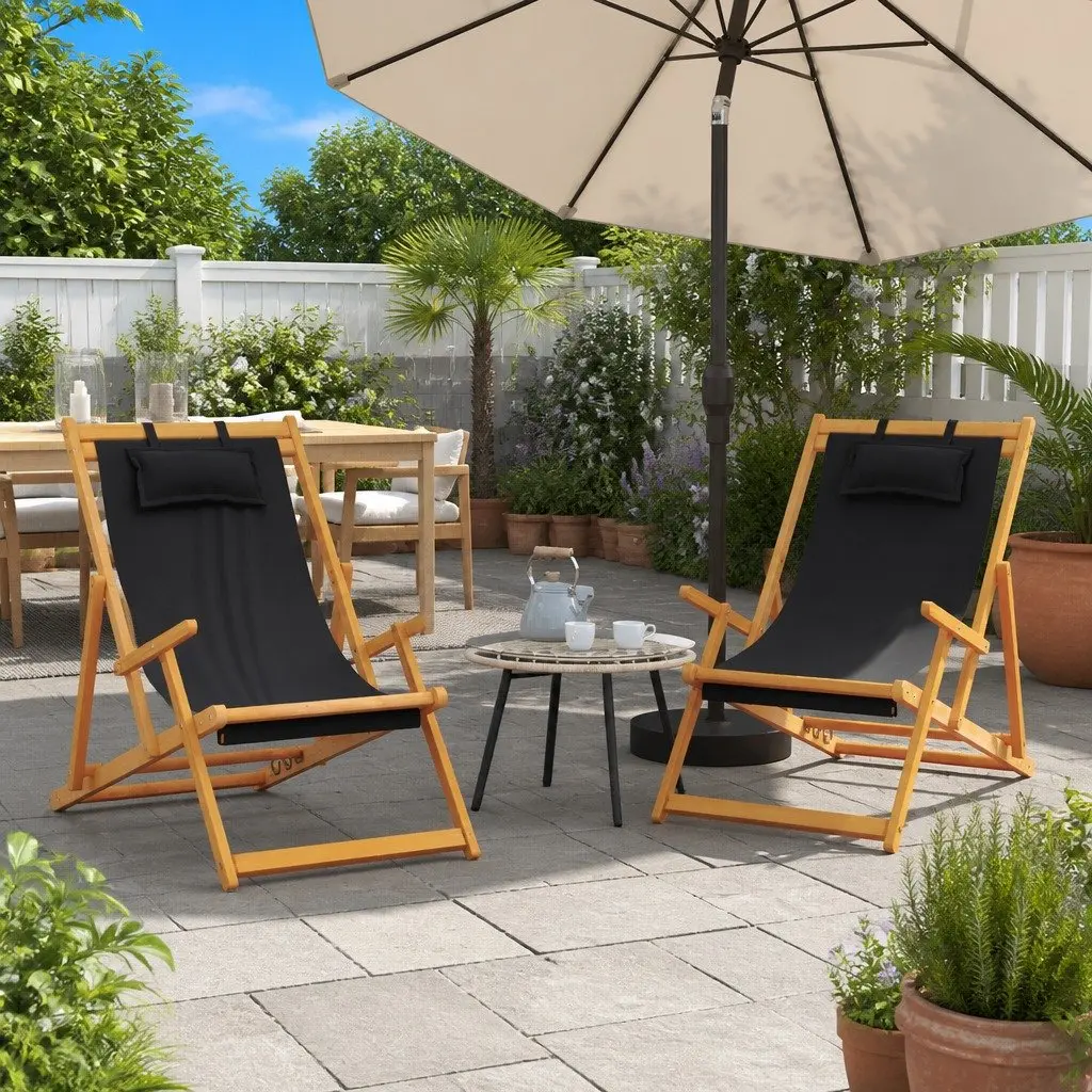 Folding Beach Chairs Adjustable Reclining Black 2 Piece