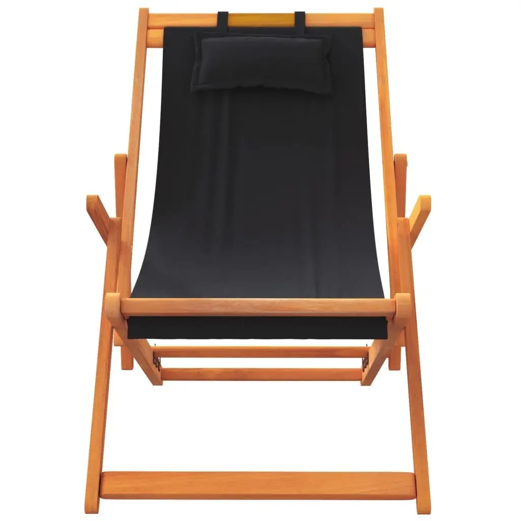 Folding Beach Chairs Adjustable Reclining Black 2 Piece