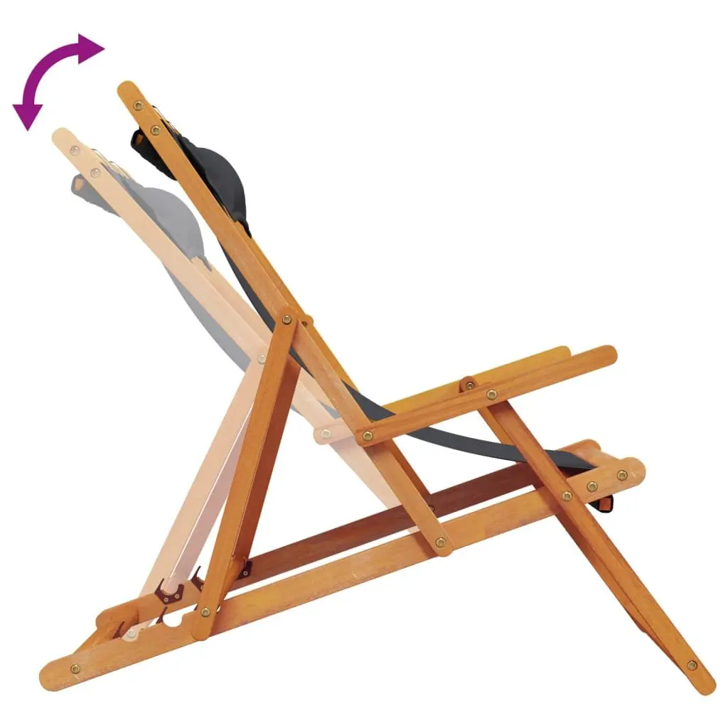 Folding Beach Chairs Adjustable Reclining Black 2 Piece