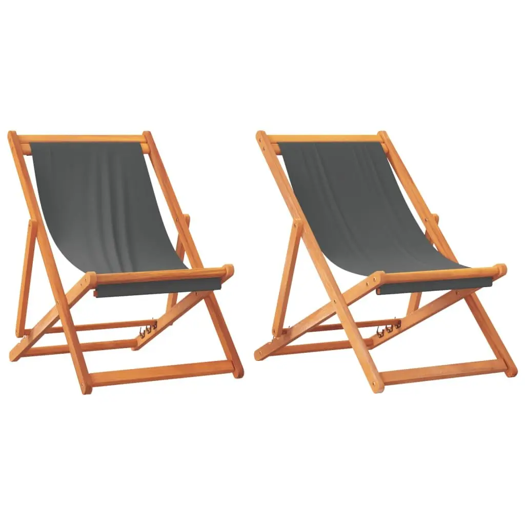 Folding Beach Chairs Adjustable Reclining Grey 2 Piece Outdoor Lounge Garden Camping Seating