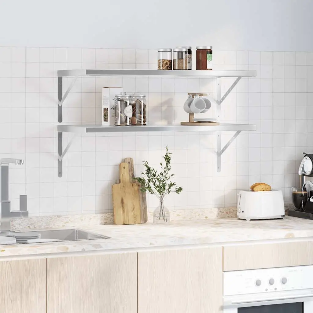 Wall Shelves Stainless Steel Floating Storage Display Shelf 100x40 cm 2 pcs
