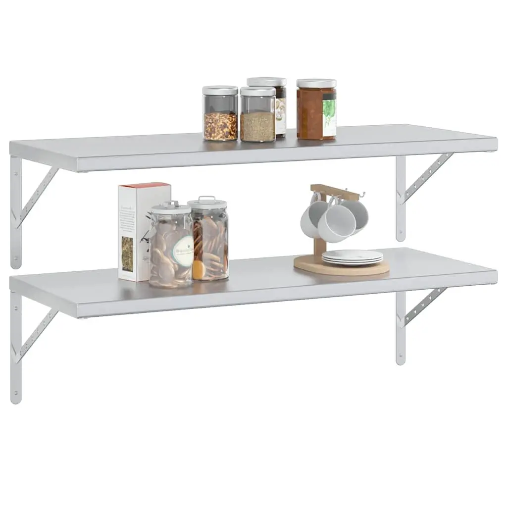 Wall Shelves Stainless Steel Floating Storage Display Shelf 100x40 cm 2 pcs