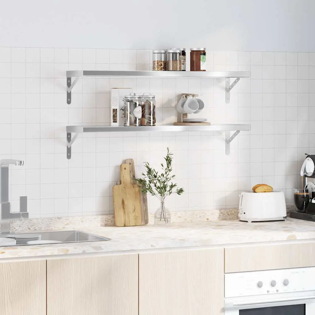 Wall Shelves 2 pcs 100x23.5 cm Silver Floating Storage Shelving Display Rack