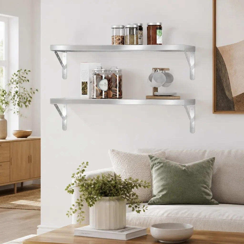 Wall Shelves 2 pcs 75x30 cm Silver Stainless Steel Floating Storage Display