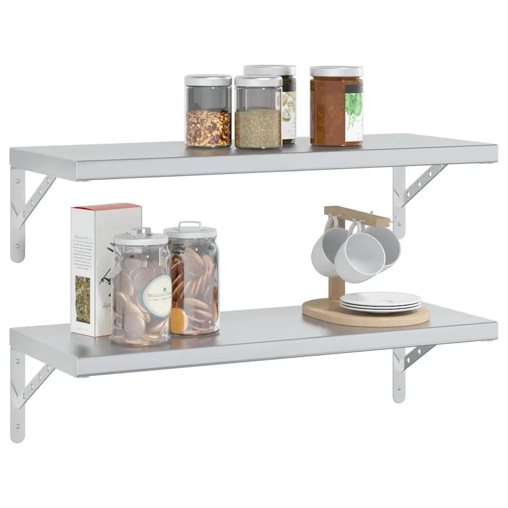 Wall Shelves 2 pcs 75x30 cm Silver Stainless Steel Floating Storage Display