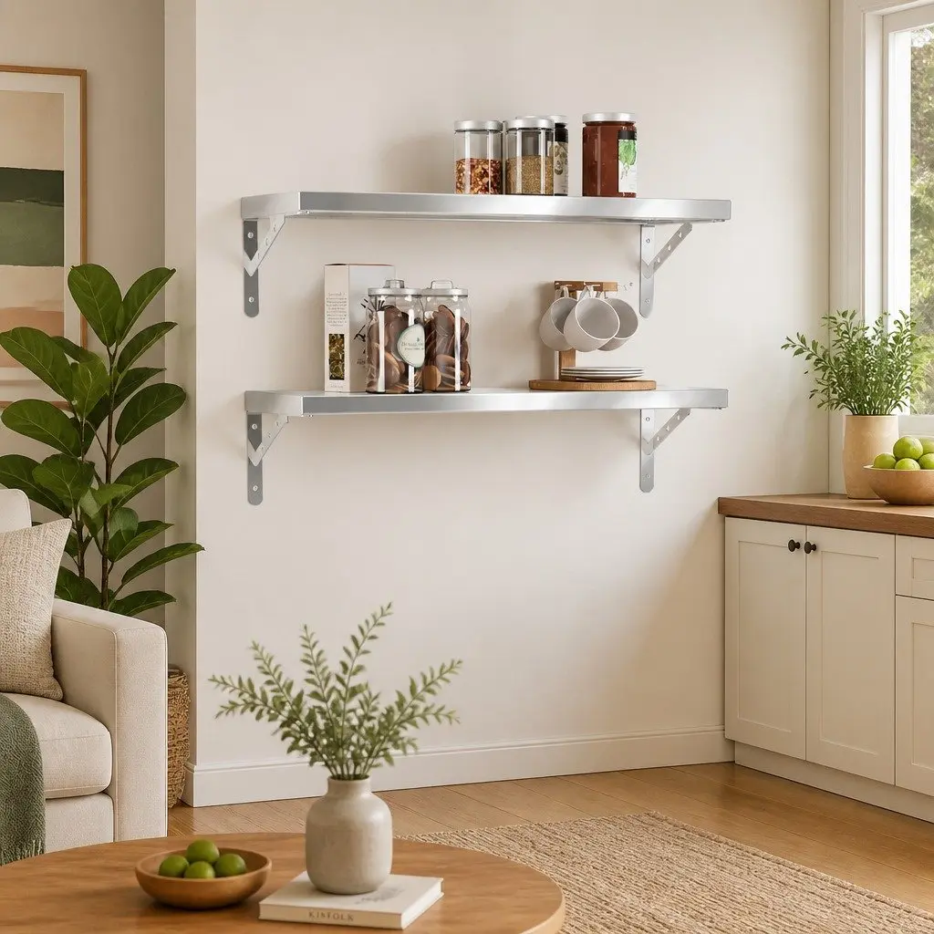 Wall Shelves Silver Floating Shelf 75x23.5 cm 2 Piece Storage Display Rack