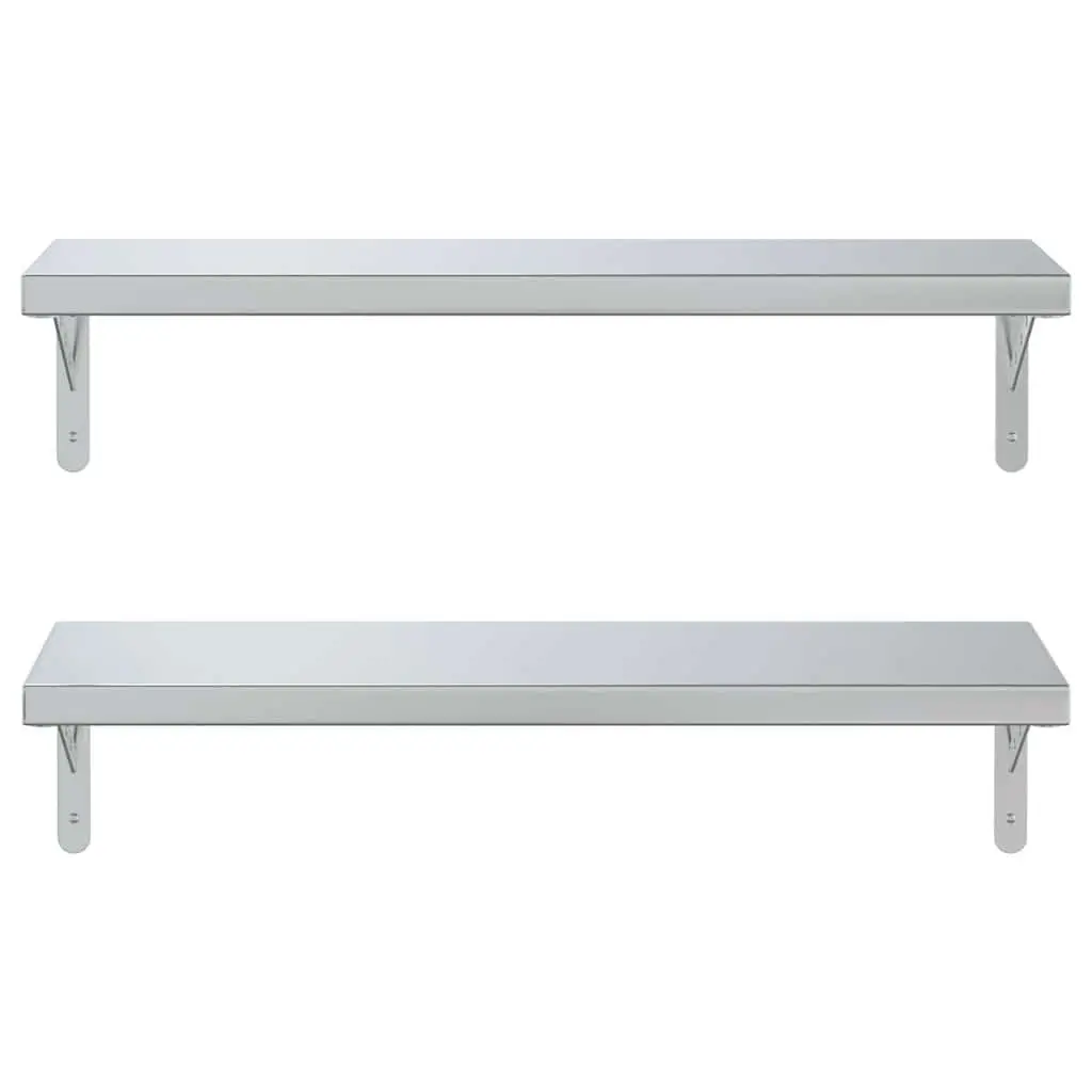 Wall Shelves Silver Floating Shelf 75x23.5 cm 2 Piece Storage Display Rack