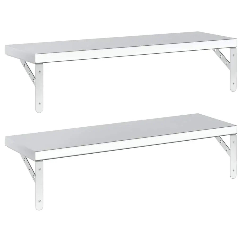 Wall Shelves Silver Floating Shelf 75x23.5 cm 2 Piece Storage Display Rack