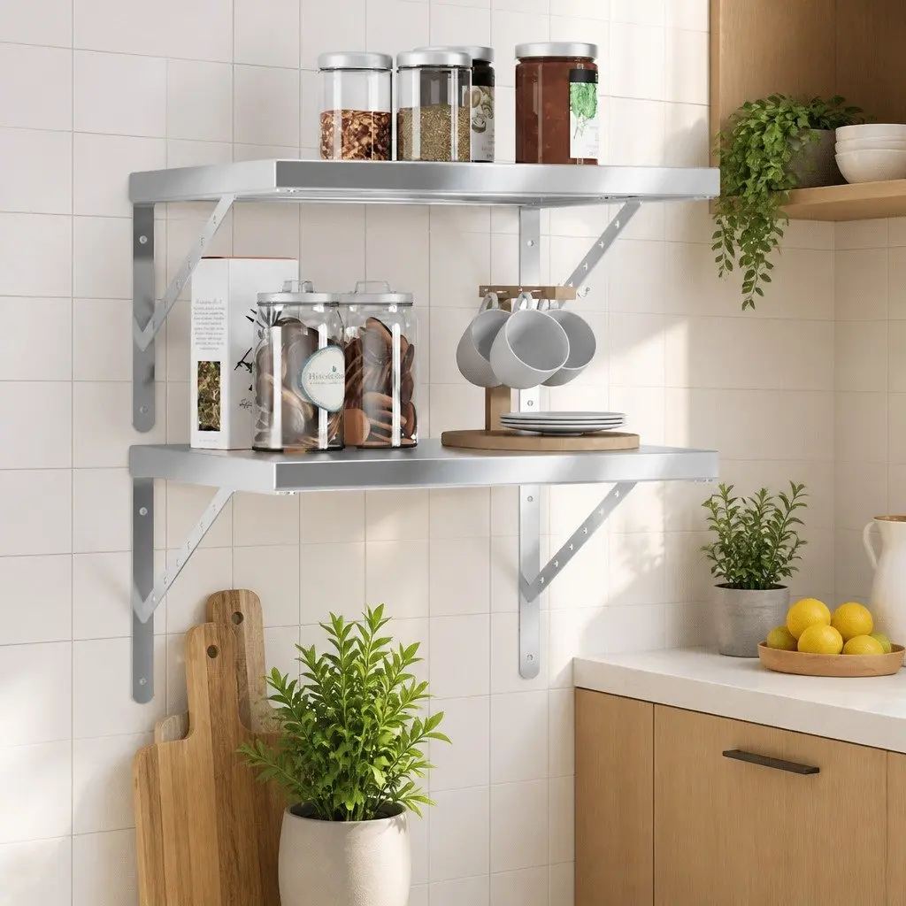 Wall Shelves Stainless Steel Floating 50x40 cm 2 pcs