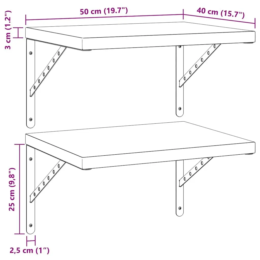Wall Shelves Stainless Steel Floating 50x40 cm 2 pcs