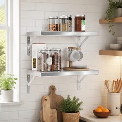 Wall Shelves 2 pcs 50x30 cm Silver Floating Shelving Storage Display Bedroom