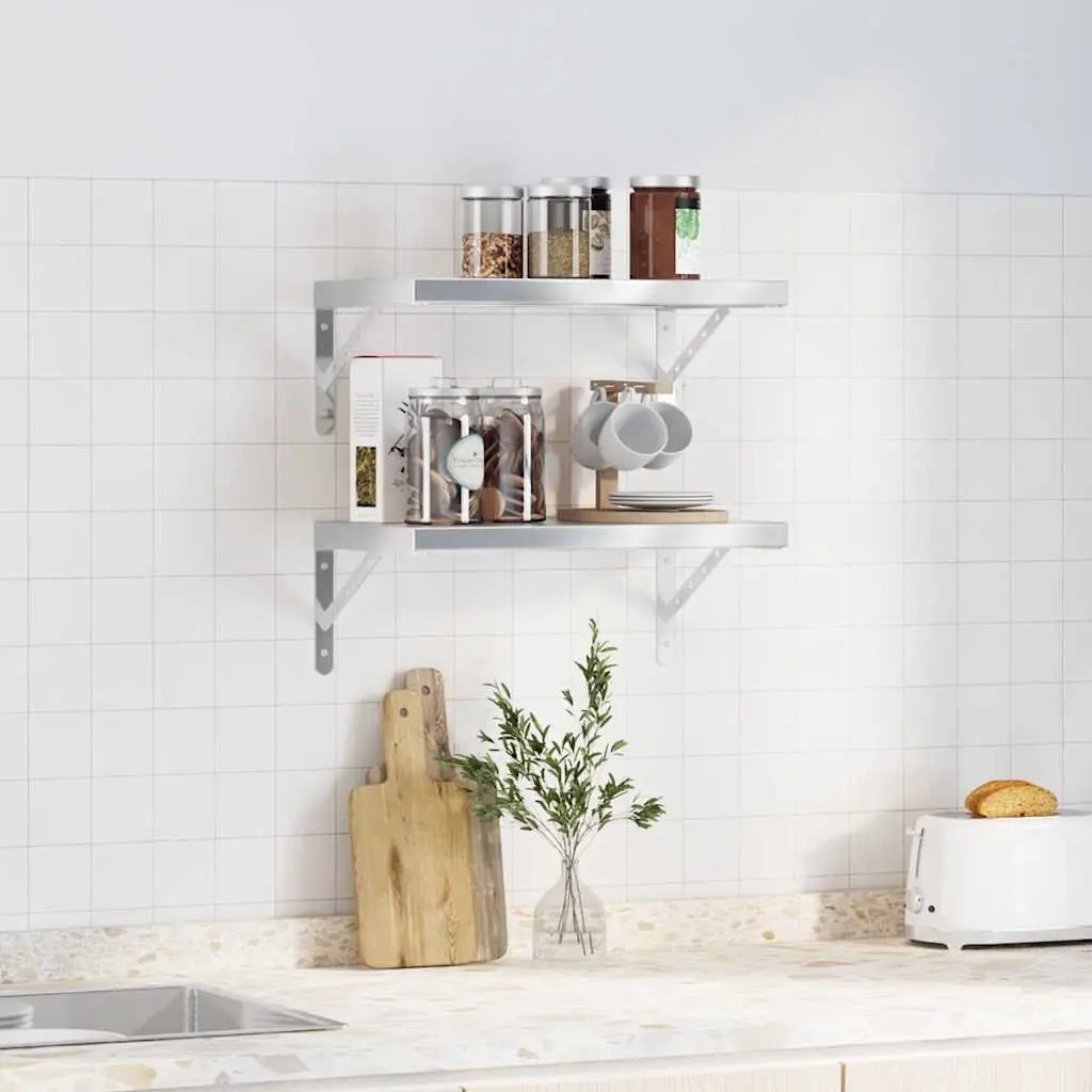Wall Shelves 2 pcs 50x30 cm Silver Floating Shelving Storage Display Bedroom
