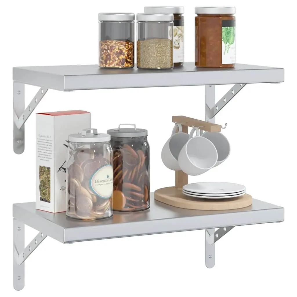 Wall Shelves 2 pcs 50x30 cm Silver Floating Shelving Storage Display Bedroom