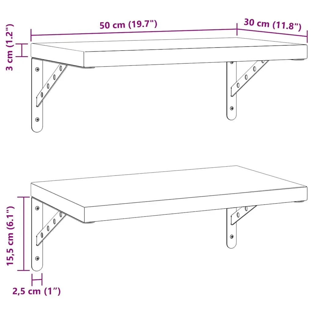 Wall Shelves 2 pcs 50x30 cm Silver Floating Shelving Storage Display Bedroom