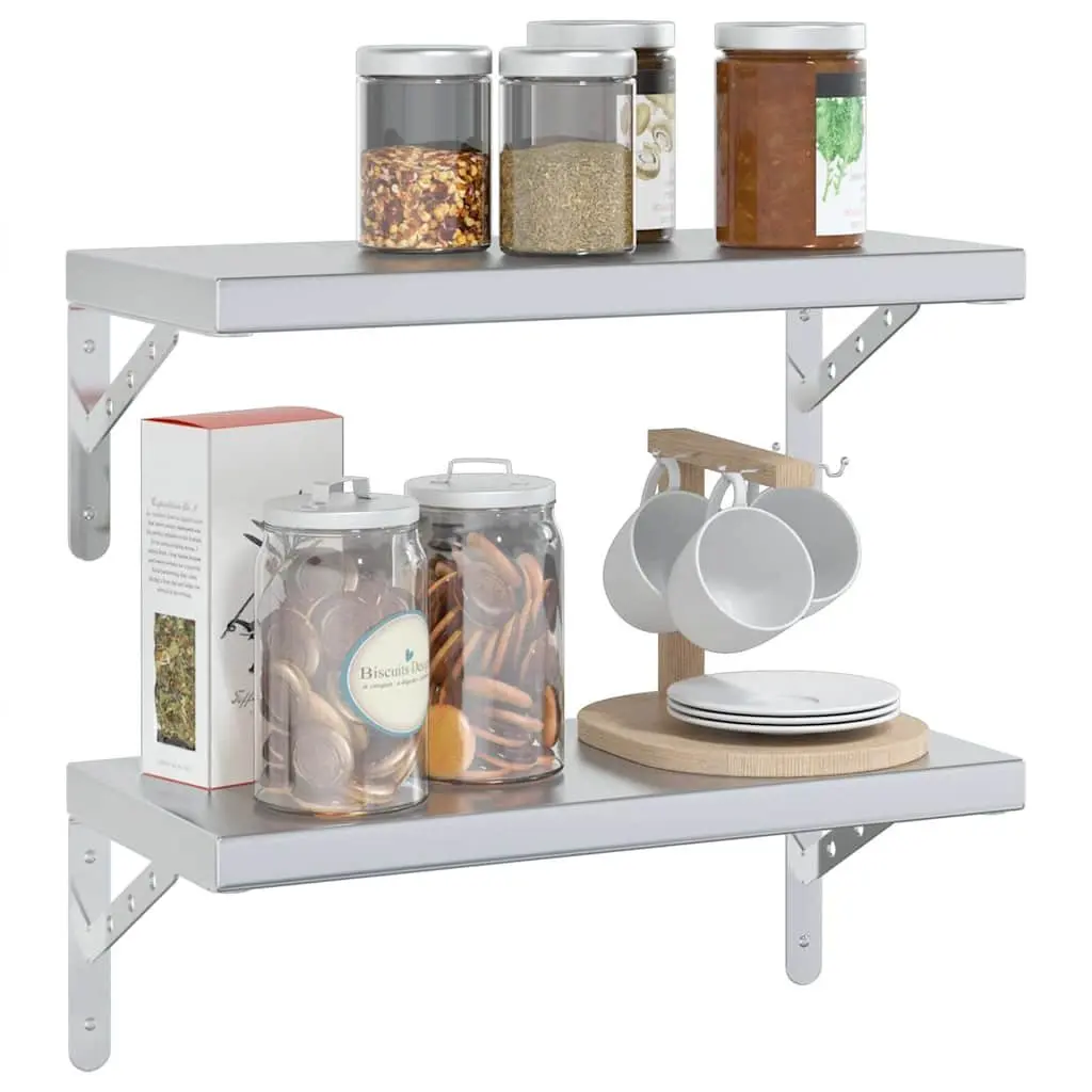 Wall Shelves 2 pcs 50x23.5 cm Silver Floating Storage Display Rack Home