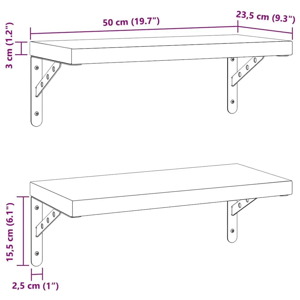 Wall Shelves 2 pcs 50x23.5 cm Silver Floating Storage Display Rack Home