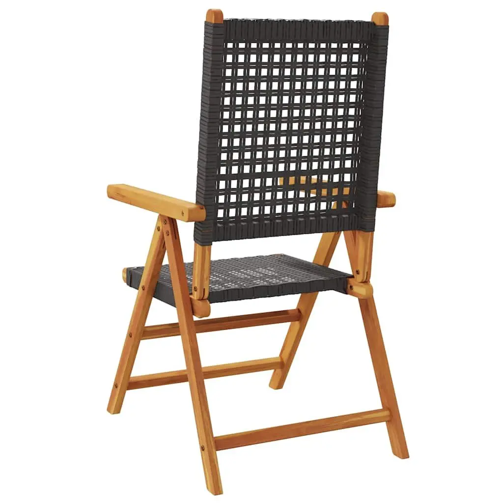 Outdoor Reclining Garden Chairs Set 6 pcs Black Poly Rattan Acacia Wood Folding