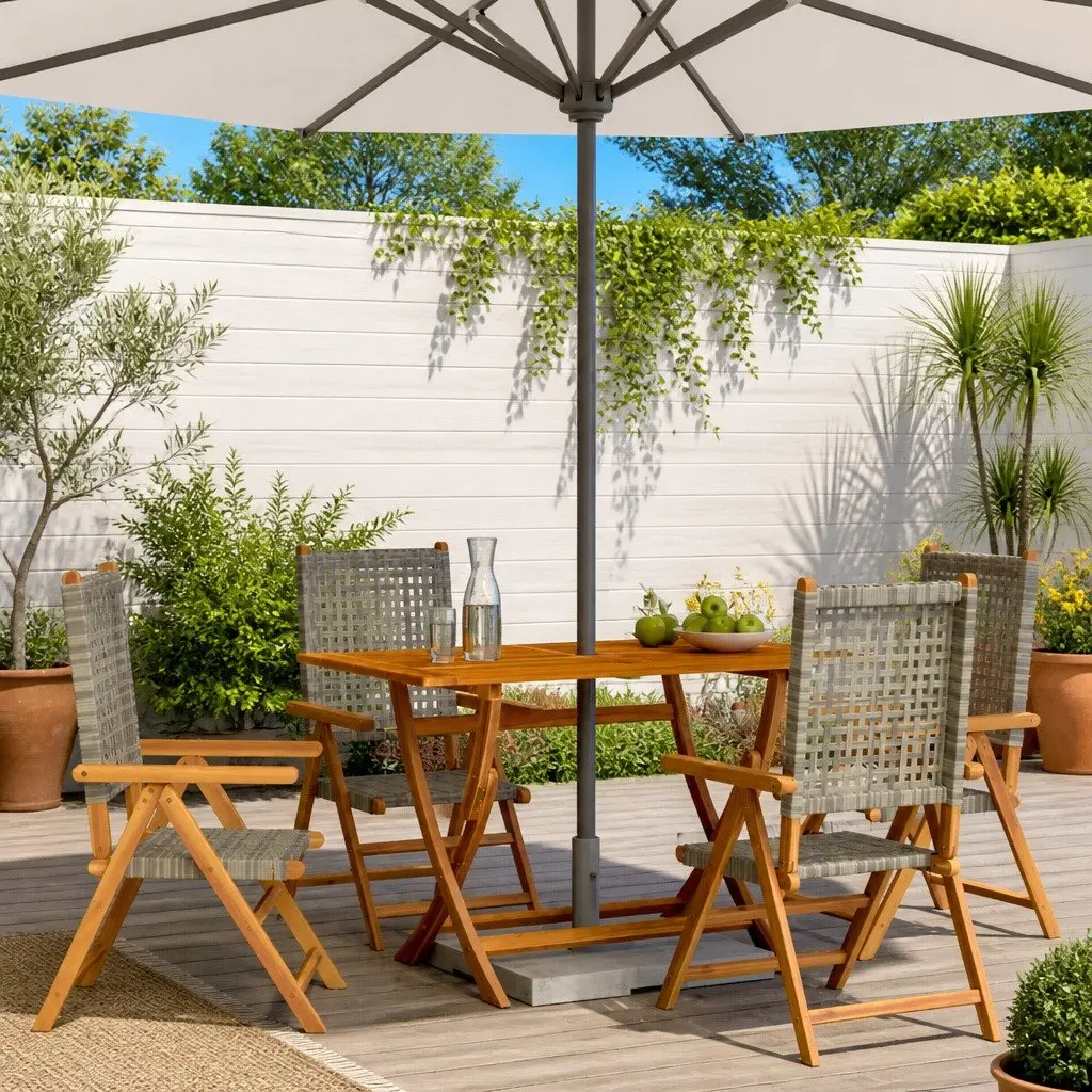 Reclining Garden Chairs Grey Outdoor Seating Foldable 4 Piece Patio Furniture Set