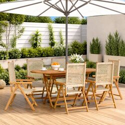 Outdoor Reclining Garden Chairs Set 6 pcs Beige Poly Rattan Wood Folding