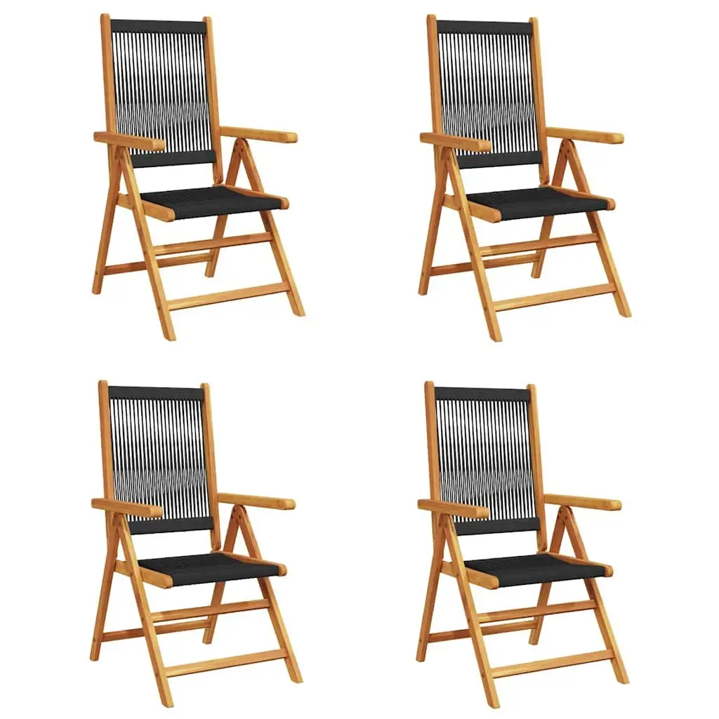 Outdoor Reclining Garden Chairs Foldable Black Wooden 4 Piece Set