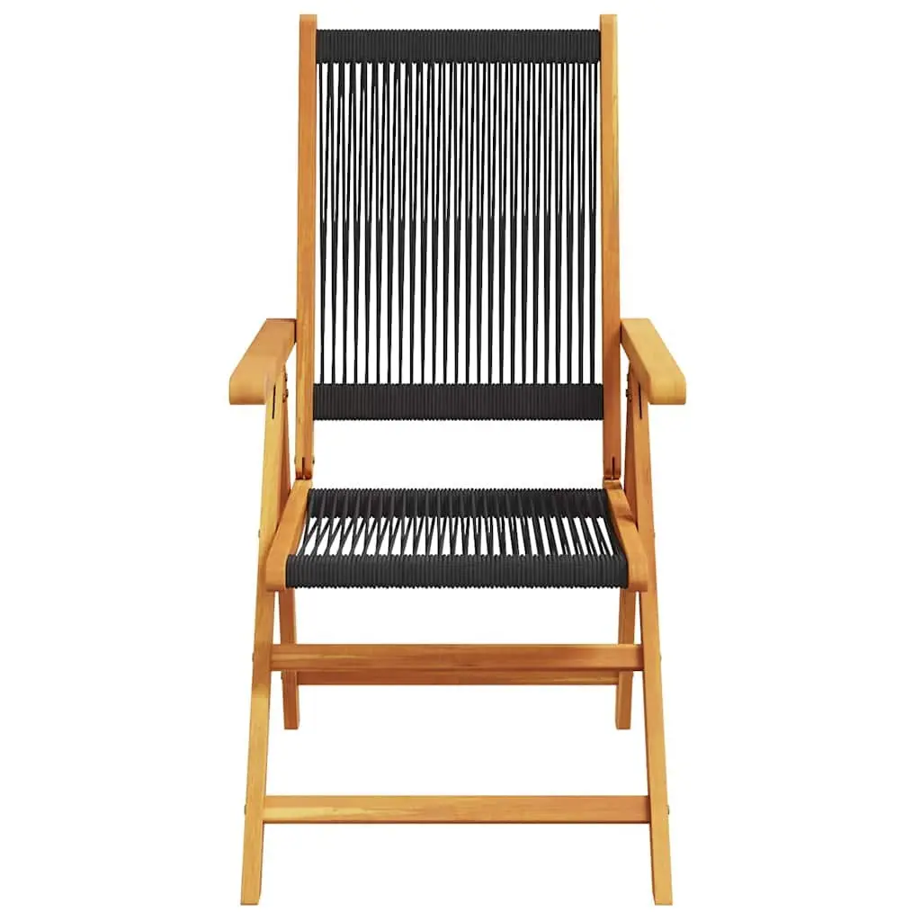 Outdoor Reclining Garden Chairs Foldable Black Wooden 4 Piece Set