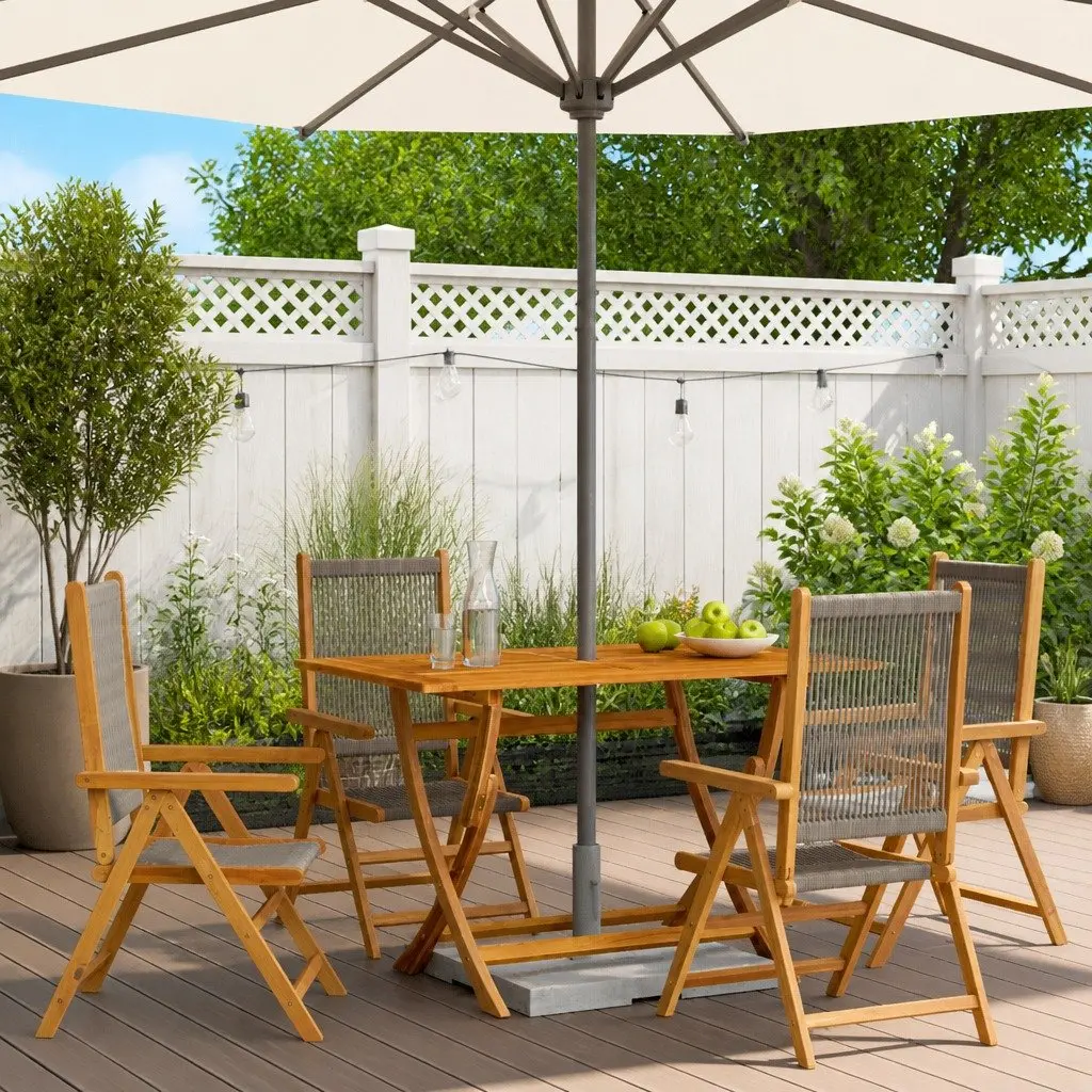 Outdoor Reclining Garden Chairs 4 Pcs Grey Foldable Wooden Patio Seating