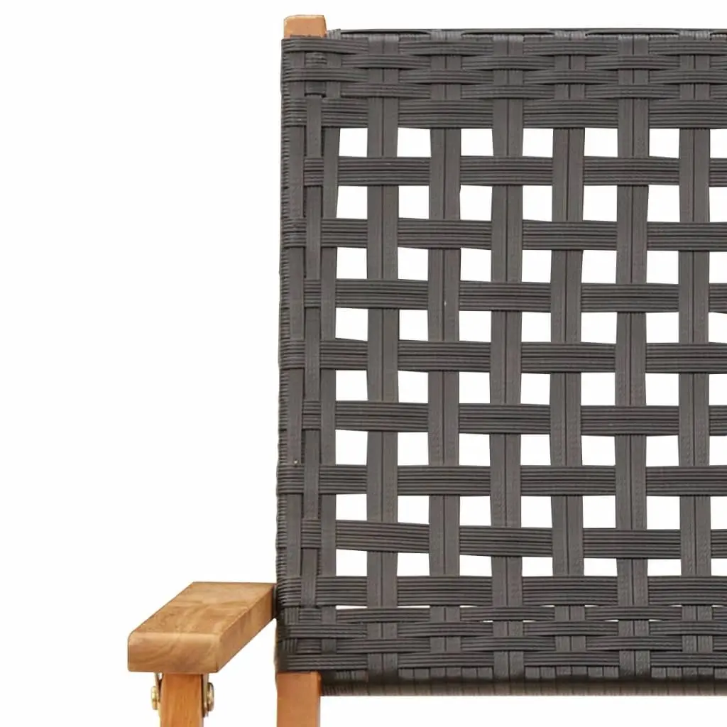 Folding Garden Chairs Set of 4 Black Poly Rattan Solid Acacia Wood Outdoor Seating