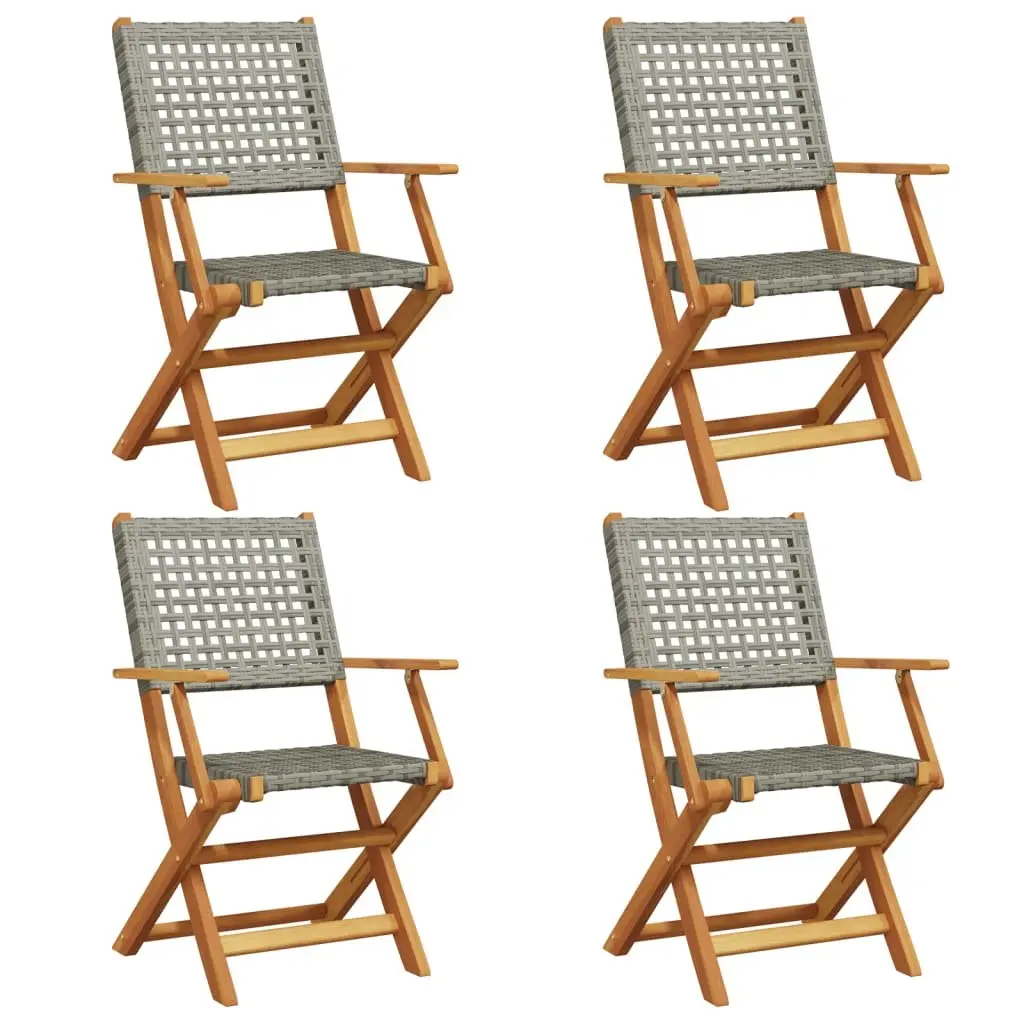 Folding Garden Chairs Set of 4 Grey Poly Rattan Wood