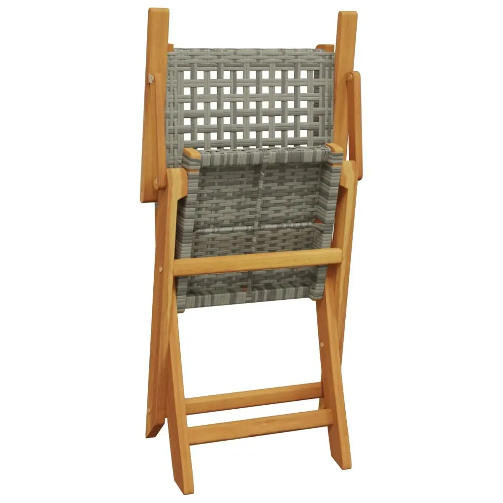 Folding Garden Chairs Set of 4 Grey Poly Rattan Wood