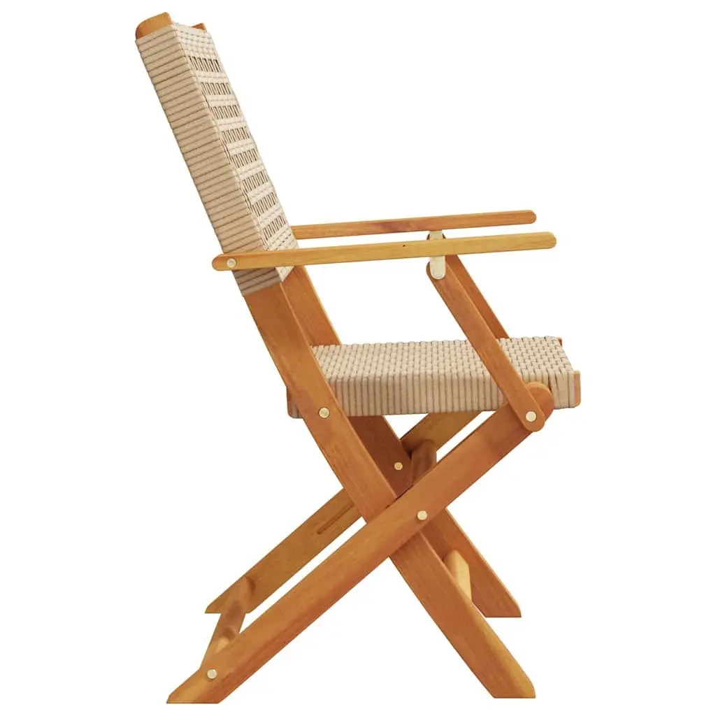 Folding Garden Chairs Beige Poly Rattan Solid Wood Outdoor Seating 4 Piece