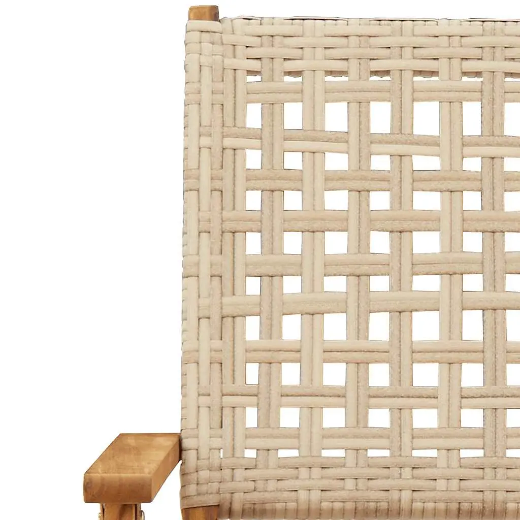 Folding Garden Chairs Beige Poly Rattan Solid Wood Outdoor Seating 4 Piece