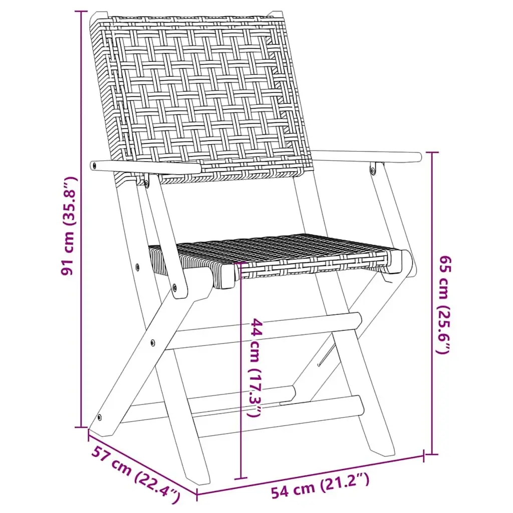 Folding Garden Chairs Beige Poly Rattan Solid Wood Outdoor Seating 4 Piece